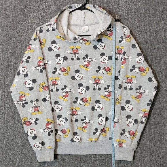 Disney Mikey Mouse Hoodie Womens Medium Gray All over Print Classic Sweatshirt - Picture 3 of 14